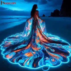 Huacan Woman Diamond Mosaic Seaside Diamond Painting Rhinestones Landscape Cross Stitch Complete Kit Bedroom Decoration