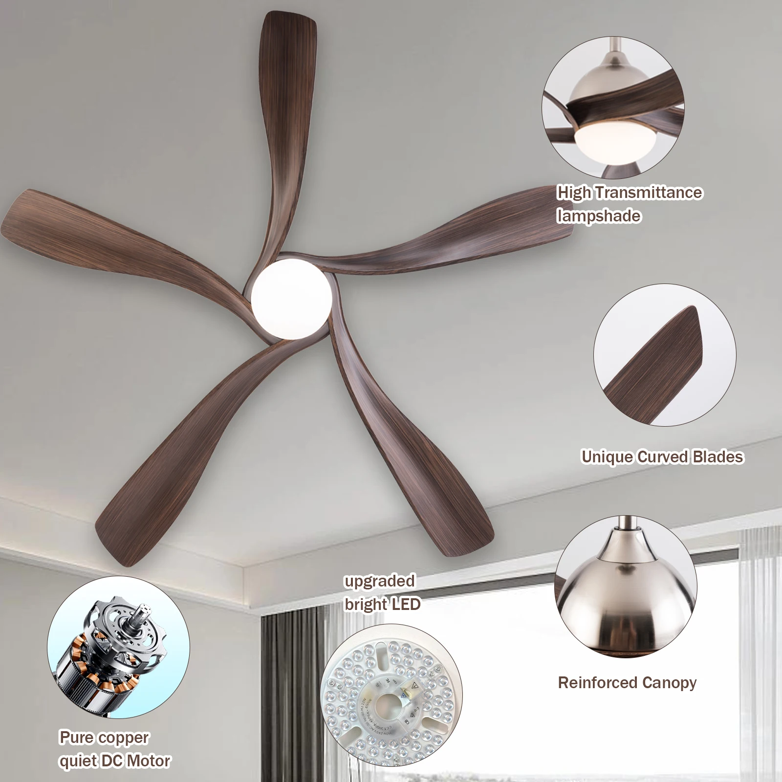 56 بوصة عالية CFM مروحة السقف عكس الضوء LED مصباح هادئ موتور تيار مباشر مروحة السقف الحديثة مع الضوء