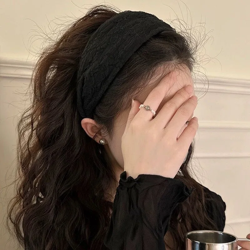 2025 韓国エレガントなシフォンワイドヘアバンドヘッドバンド女性ガールズギフトシュシュヘアヘッドフープバンドアクセサリー頭飾り帽子