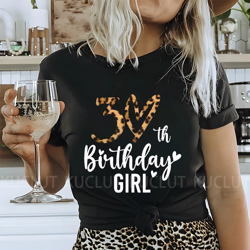 Woman T-Shirt Chapter 30th Fabulous Birthday Squad Crew Party Shirt Friends Birthday Matching Tops Leopard Graphic Print Tees