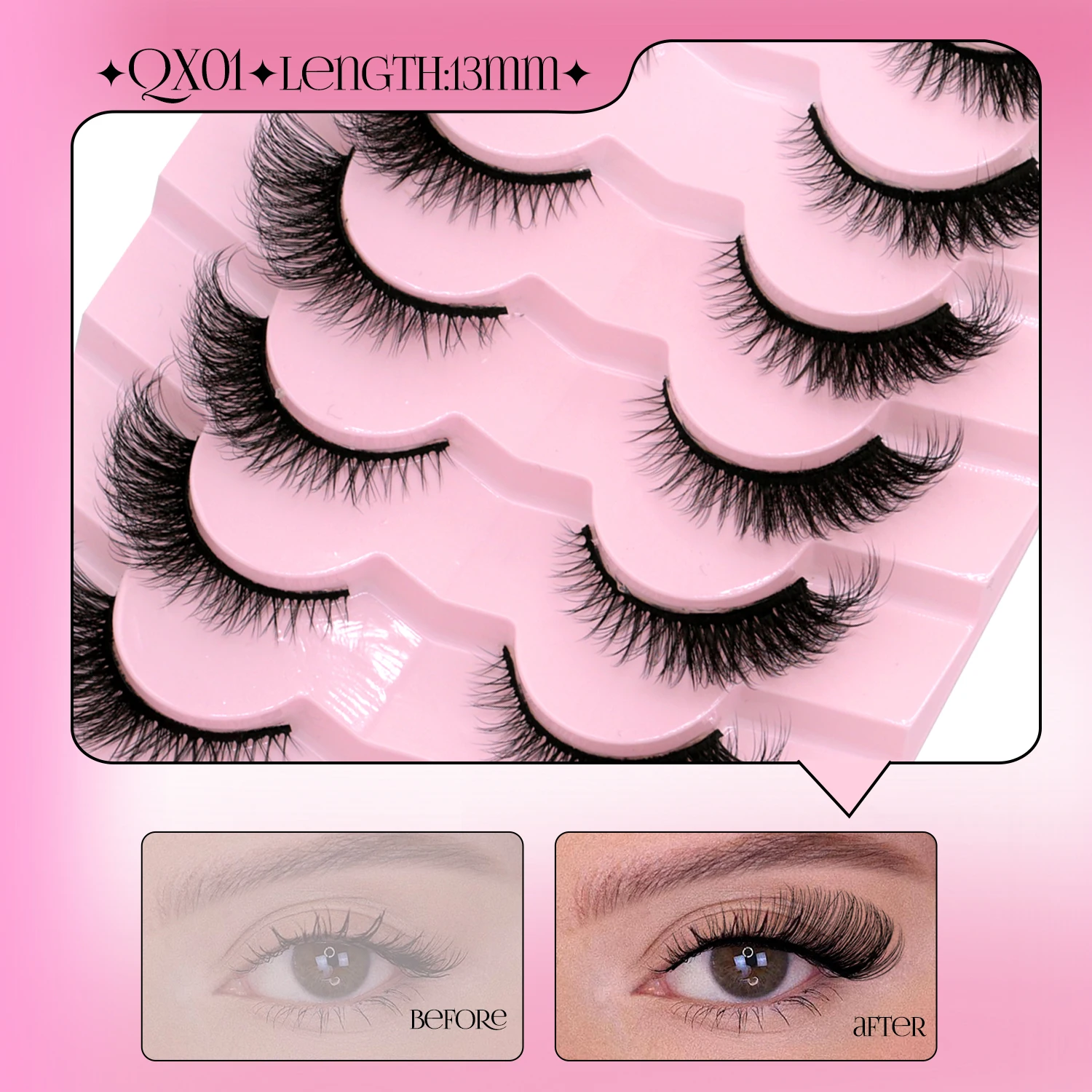 Lasvirey رموش القط رقيق الرموش الصناعية لينة الصليب الطبيعي 5D حجم رقيق رموش سميكة دراماتيكية فو المنك جلدة تمديد