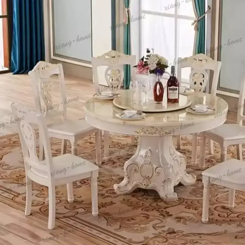 LJY Decorations White Dining Table Gold Design Italian Living Room Round Dining Table Kitchen Marble Luxury Mesa Comedor Furnitu