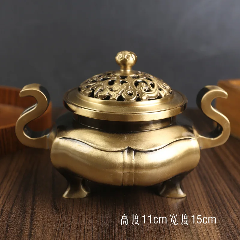 

Brass Double Ear Home Living Room Office Aromatherapy Incense Holder Sandalwood Burner Copper Metal Pure C