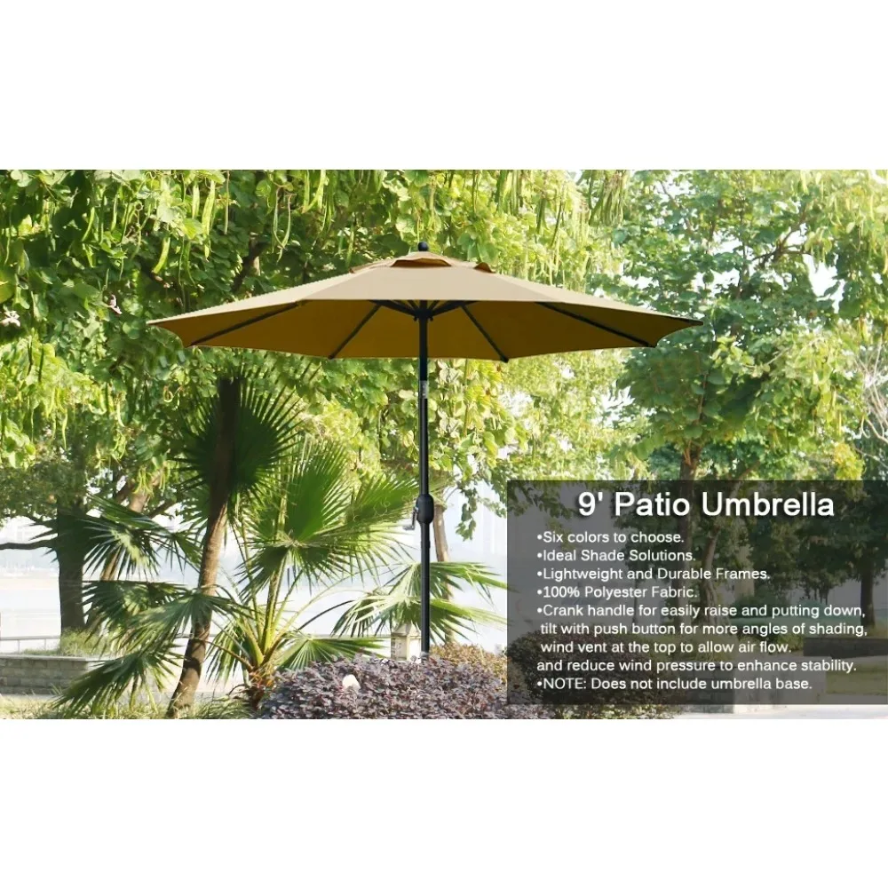 9 Fuß Terrassenschirm, Outdoor-Tischschirm mit 8 stabilen Rippen (Tan)
