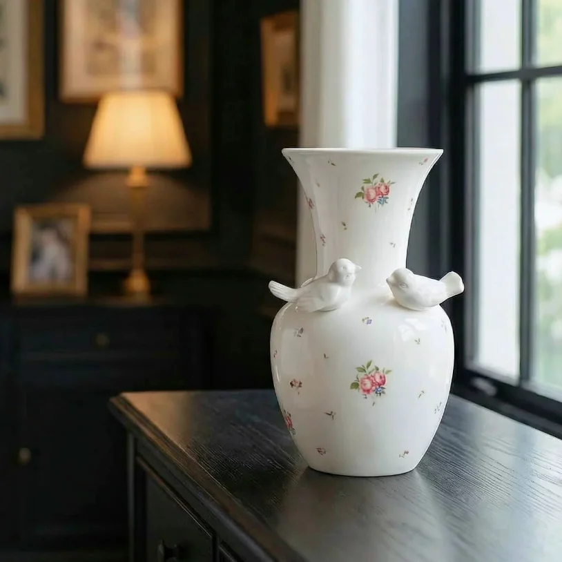 Large-diameter high-temperature ceramic vase with smooth milky white glaze inside and out, suitable for hydroponic peonies and p