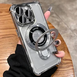 Plating Magnetic Ring Bracket Clear Case For iPhone 17 16 15 14 Plus 13 12 11 Pro Max For Magsafe Stand Holder Shockproof Cover
