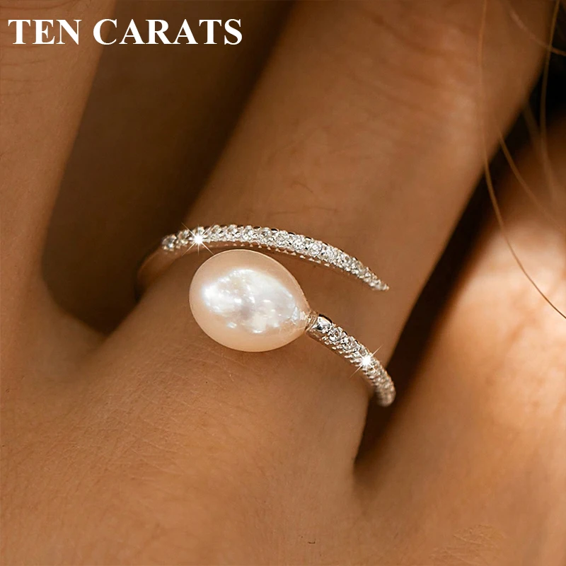 

Женское кольцо TEN CARATS с натуральным пресноводным жемчугом, серебро s925, овальный бриллиант, регулируемое U-образное кольцо, элегантное