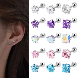2Pcs Stainless Steel Shiny Crystal Zircon Small Ear Studs Earrings For Women Girls Ear Cartilage Piercing Jewelry