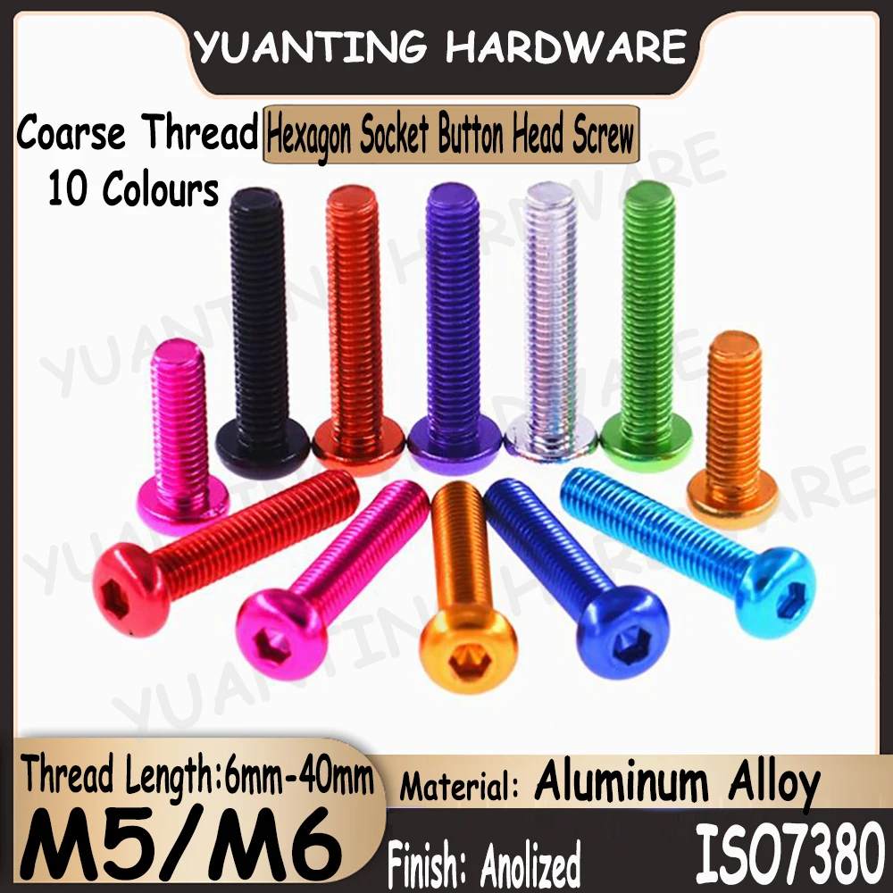 

2Pcs/3Pcs M5 M6 ISO7380 Aluminum Hexagon Socket Button Head Screws Colourful Bolts Allen Screws with Metric Coarse Thread