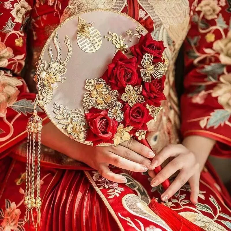 

Luxury Chinese Wedding Fan Classical Bride Holding Tuan Fan Festive Phoenix Fan Women Gifts Hanfu Cosplay Accessories Photo Prop