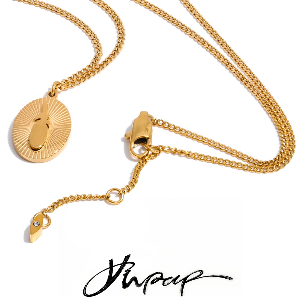 Yhpup Stainless Steel Oval Drop Necklace Stain Less Metal 18K Gold Color PVD Plated Distinctive Jewelry Wholesale