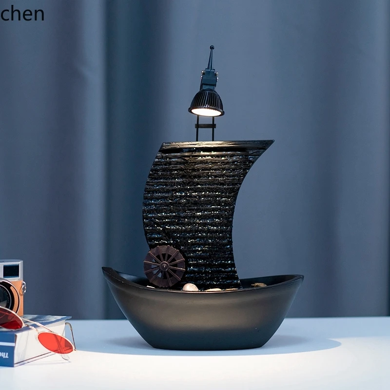 

LXC Smooth Sailing Sailboat Living Room Office Desktop Entrance Feng Shui Water Wheel Ornament Circulating Water