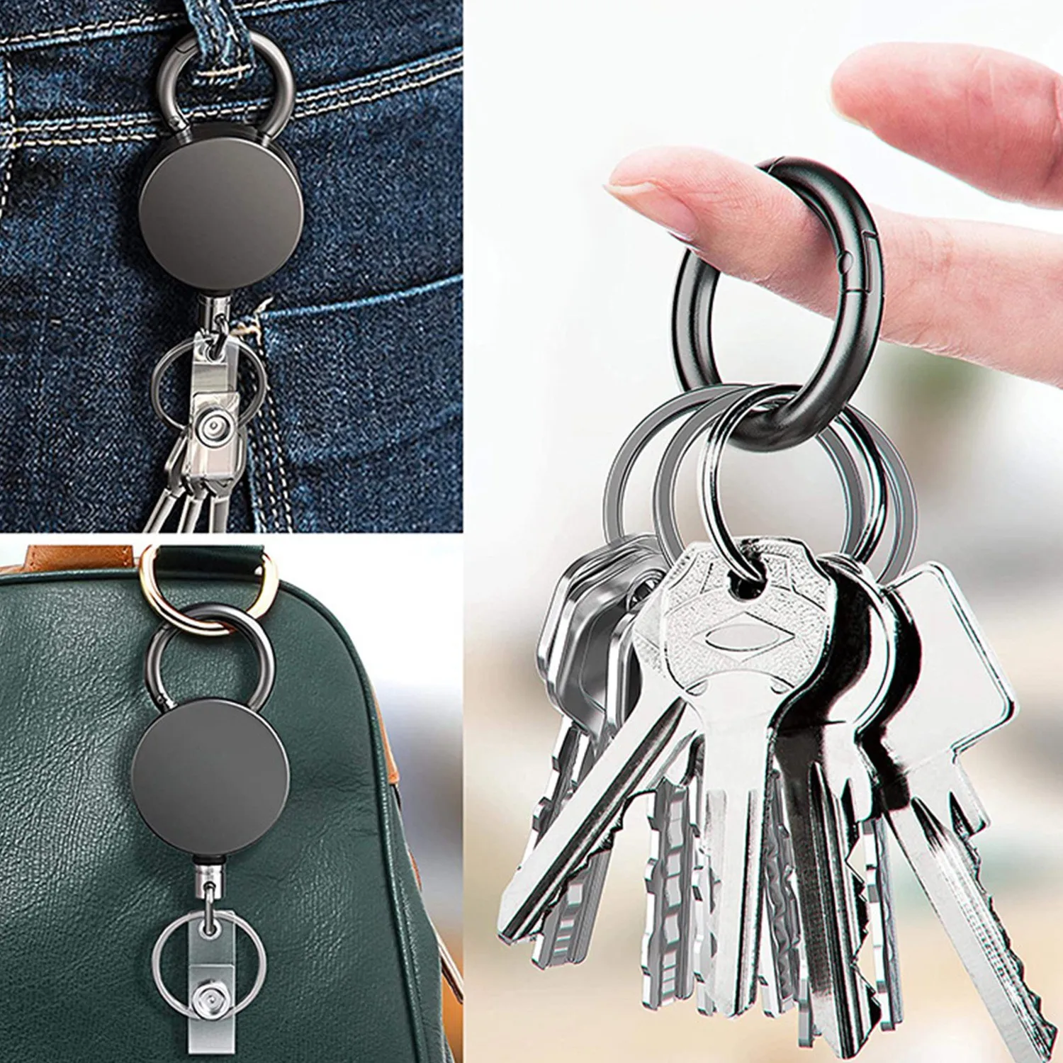 Metal Card Key Ring Clip Retractable Pull Key Ring Chain Reel Extendable Belt Reel ID Lanyard Name Tag Card Badge Holder
