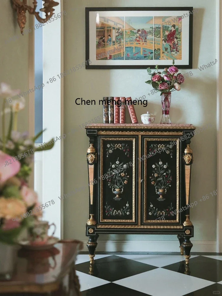 New arrive European-style painted dining side cabinet, colorful hard stone inlaid walnut side cabinet, retro storage decorative