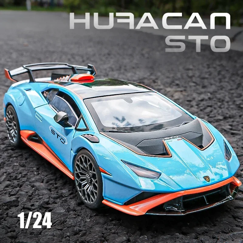 1:24 Lambos Huracan STO Alloy Die Cast Toy Car Model Sound and Light Pull Back Children's Toy Collectibles Birthday gift