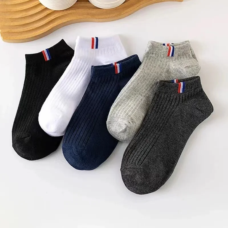 10 Pairs Thin Boat Socks Summer Blending Plain Color Mens Casual Breathable Sweat Absorbing Calibration