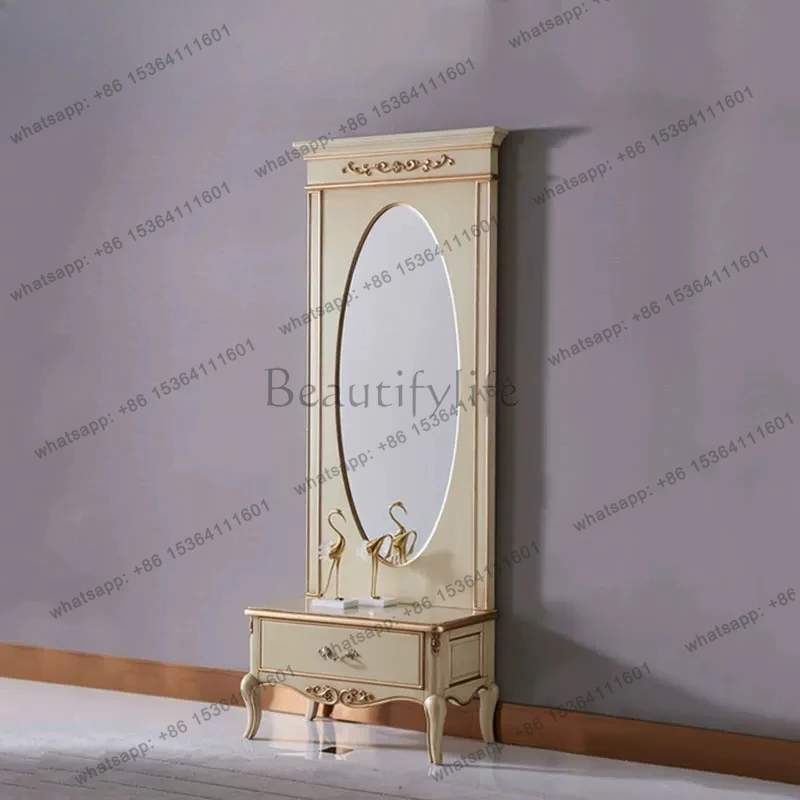 

French Vintage with Storage Decorative Cabinet Bedroom Oval Floor Mirror
