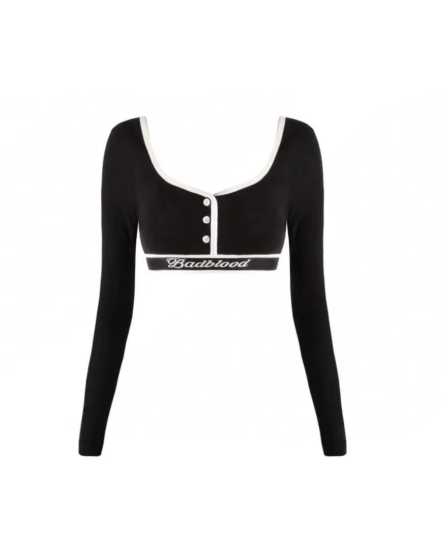 Yoga short style long-sleeved T-shirt female niche Spice girl vest female American simple casual sports dancing bra