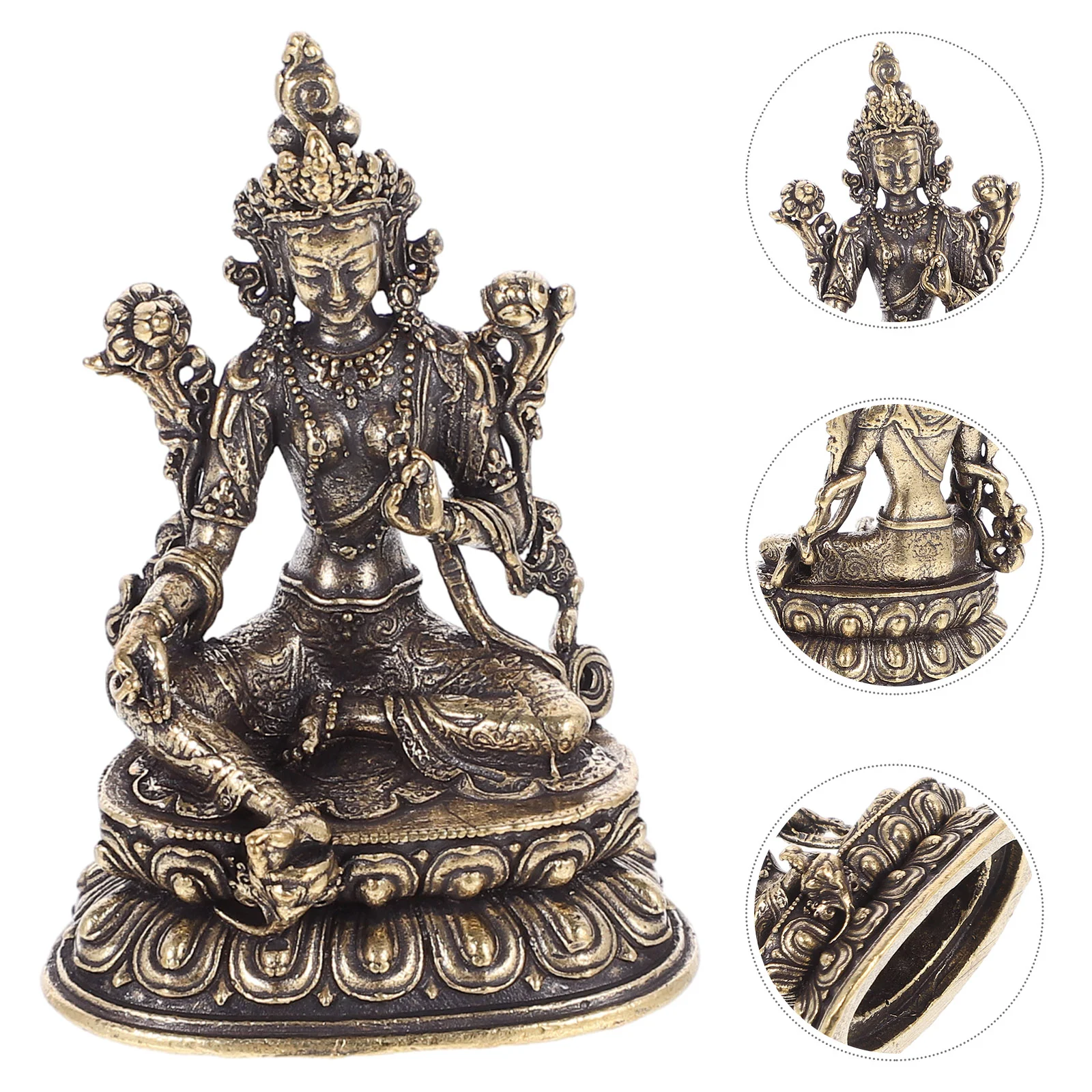 Green Tara Brass Statues Female Bodhisattva Figure Tibetan Buddhist Goddess Sculpture