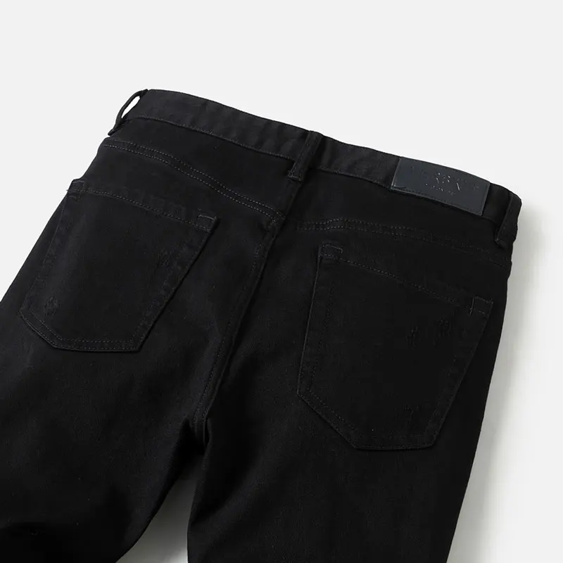 Y2K Fashion New Men's Jeans Skull Pattern Nostalgic Elastic Slimming Water Washed Black Jeans Italian Casual Pants Hombre