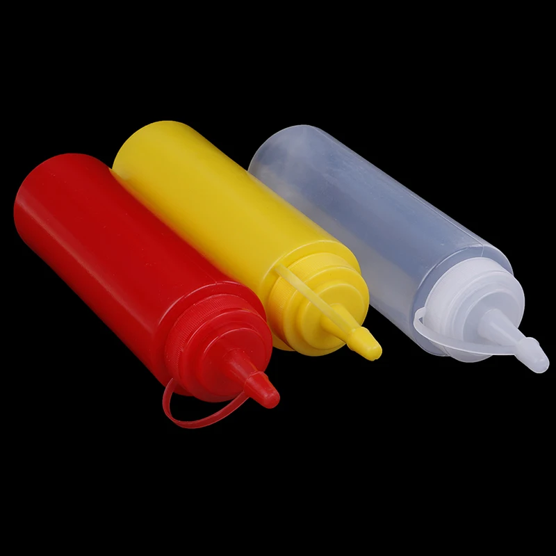 1PCS Plastic Squeeze Bottle Kitchen Accessories Dispenser 8oz For Sauce Vinegar Oil Ketchup Cookling Tools 3 Colors