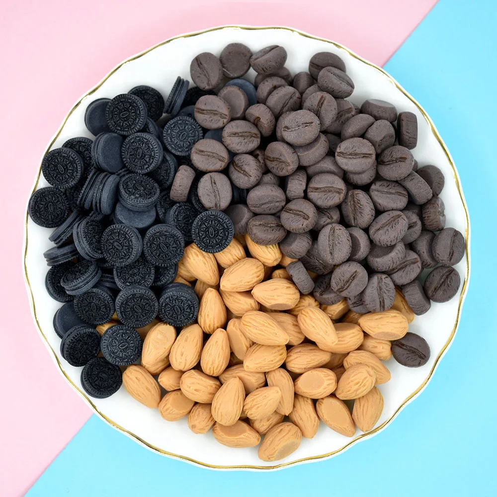 10pcs Resin Coffee Bean Biscuit Almond Mini Fake Food Flatback Charm Miniature Accessories Embellishment DIY Scrapbooking Crafts