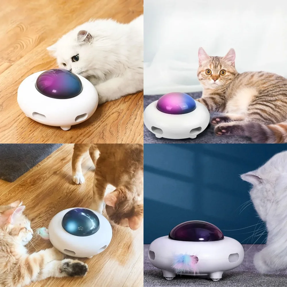 

Intelligent Cat Toy: Interactive Smart UFO Teaser Turntable with Rotating Feather, Self-Hi Automatic Catching Training Toy for P