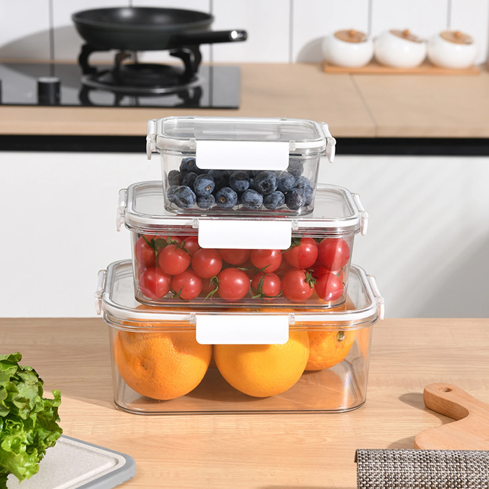 

2pcs Crisper Containers Freezer Food Storage Boxes Sealed Lid Transparent Reusable Vegetable Fridge Organizers Storage Boxes
