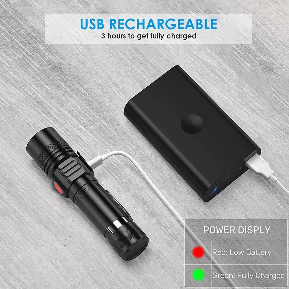 Telescopic Zoom USB Charging T6 Strong Light Flashlight LED Outdoor Lighting Portable Pen Clip Mini Flash Light Outdoor Tools