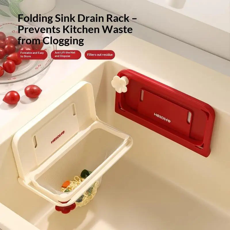 Kitchen Sink Filter Rack With 50pcs Net Filter Bag Foldable Multi-Purpose Drainage Basket Leftovers Soup Food Drainer Shelf
