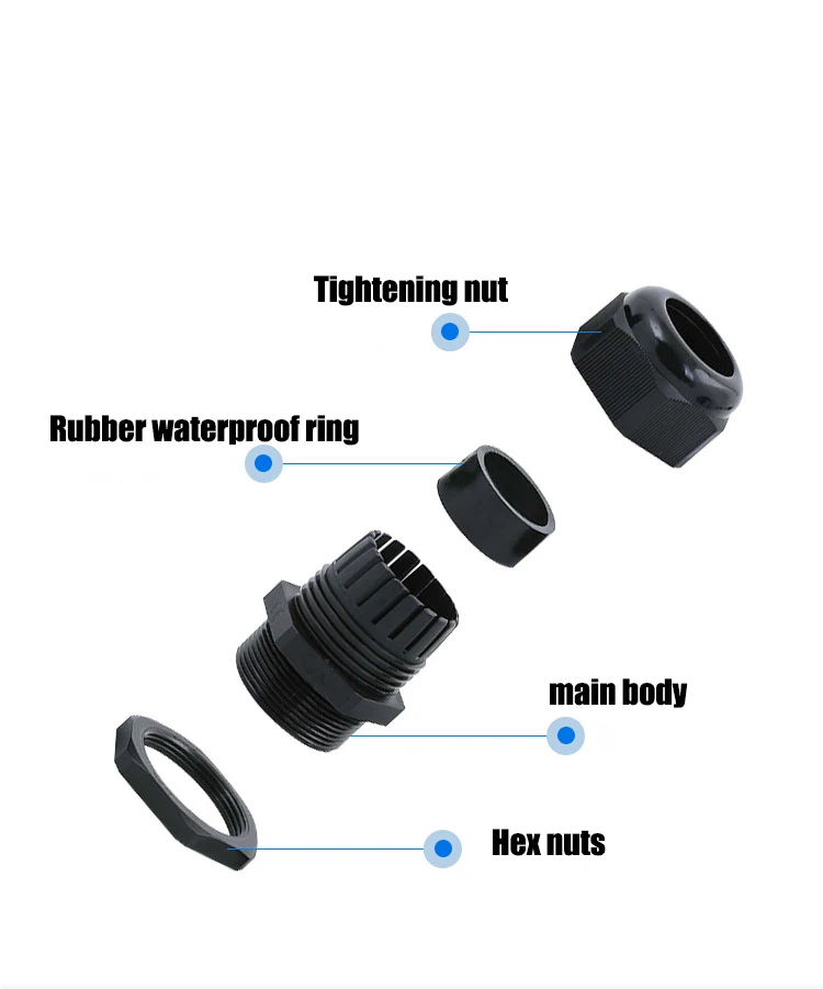 10 Uds M12x1.5 M16/18/20/25/32/36/40x1,5 Color negro conector de prensaestopas de plástico de nailon resistente al agua para Cable de 3-21mm
