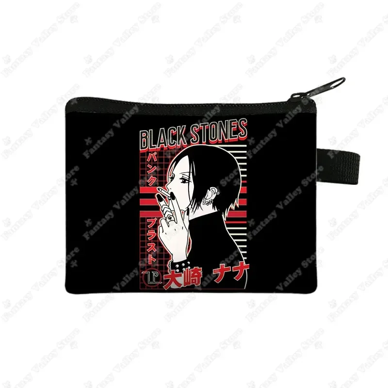 Porte-monnaie Manga en pierres noires pour femmes, porte-cartes de crédit, écouteurs, porte-clé, porte-monnaie, mignon, cadeau