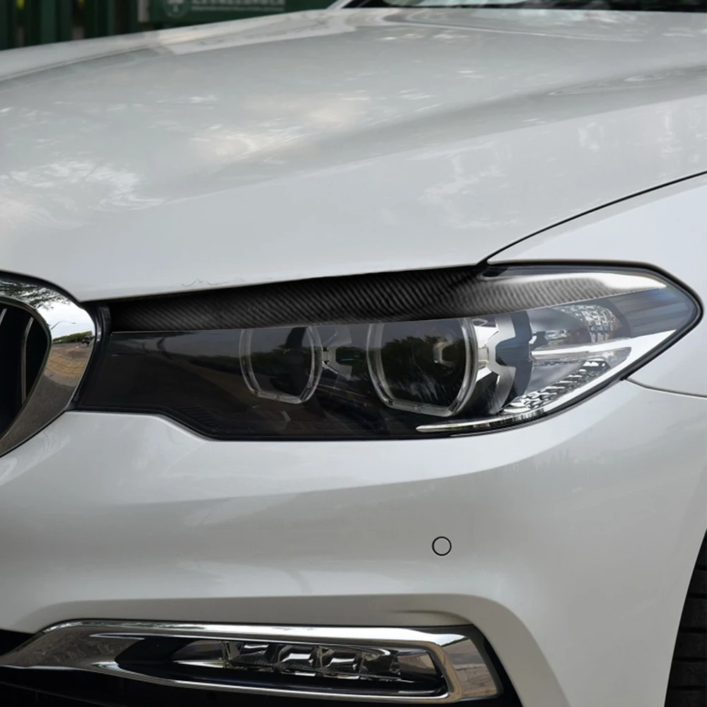 For BMW 5 Series G30 G38 528li 530li 540li Real Dry Carbon Fiber Front Headlight Eyelid Eyebrow Cover Panel Trim Car Accessories