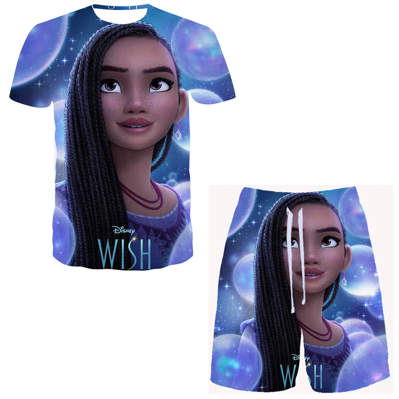 Fashion Disney Wish 3D T-Shirt Set Teenager Women Men Breathable Tees Short Sleeve Tops Boy Girl Kids Cool Short Pants Suit