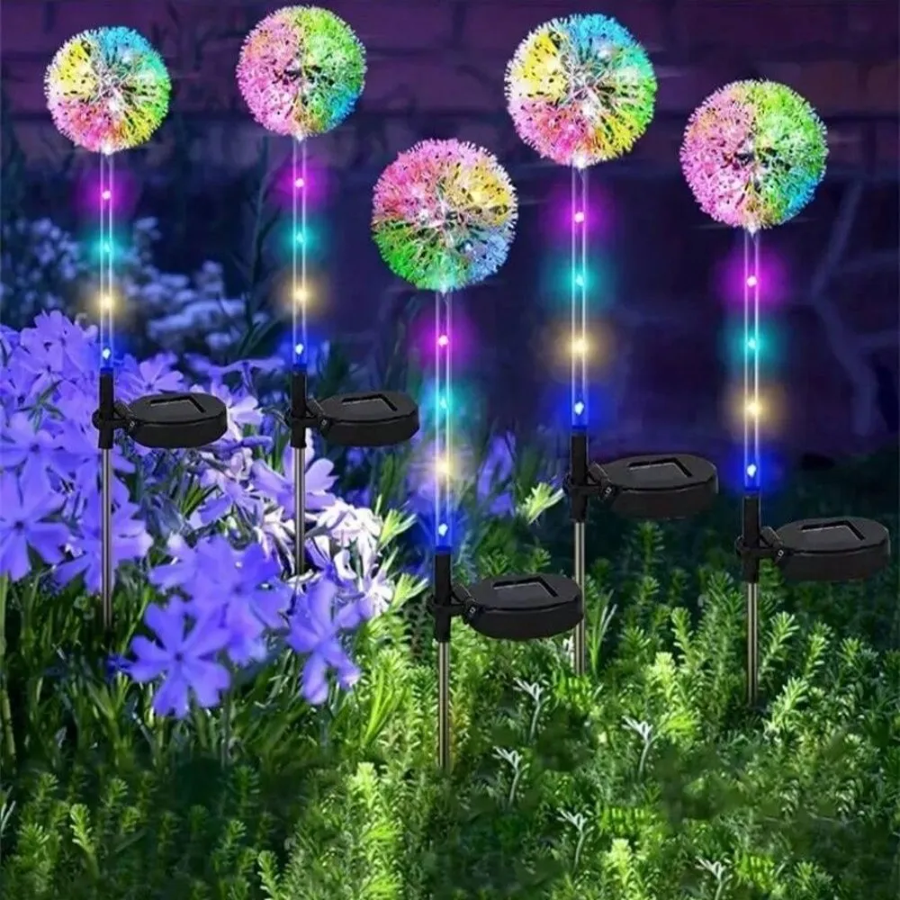1PC/2PC 1/3 Head Solar Dandelion LED Courtyard Light, LED Solar Lawn Light, Floor Plug Outdoor Garden Landscape Decoration Light