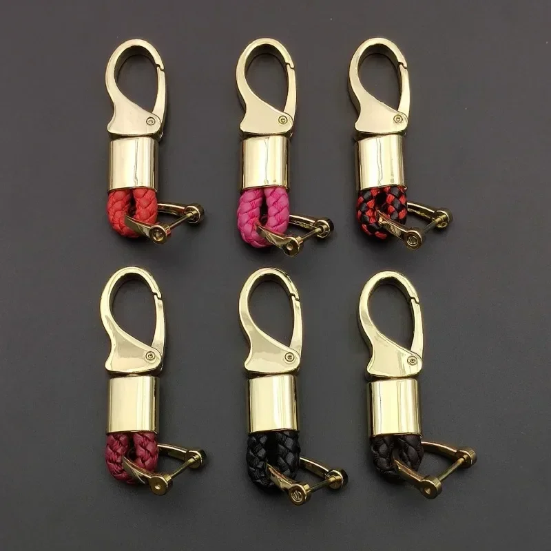 Keychain Braided Rope Vachette Clasp Microfiber Laser Engraved Custom Logo Cowhide Leather Car Key Chain Vintage Keyring Gift