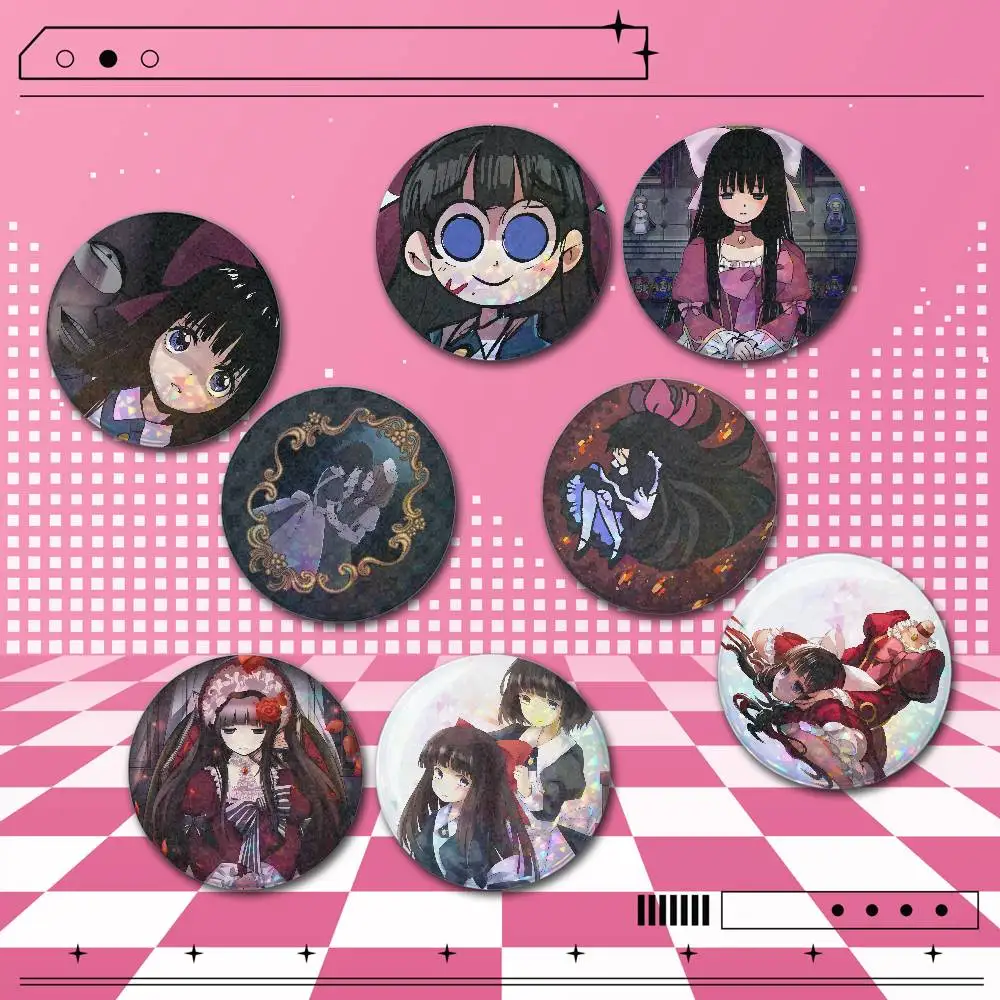 Mad Father 2PCS Holographic Print Badges 25/32/44/58/75mm Round Brooch Pins Anime Game Character Cosplay Collectible Gifts