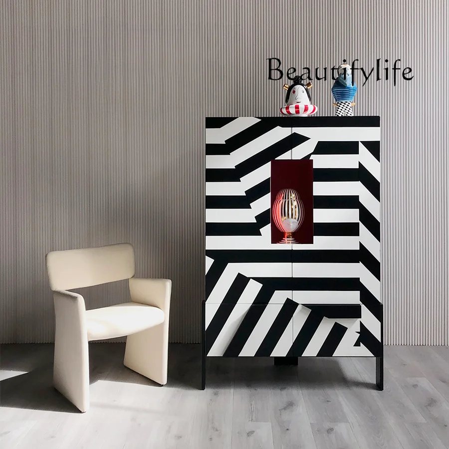 Nordic Minimalism Creative Dining Room Cabinet Modern Light Luxury Living Room High-End Zebra Pattern Showcase