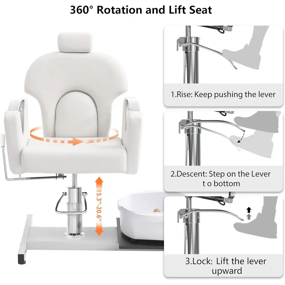 كرسي باديكير بدون سباكة مع تدليك القدم والمنتجعات الصحية والبراز، محطة باديكير قابلة للتعديل للرفع الهيدروليكي، 360 درجة °   مسمار دوار