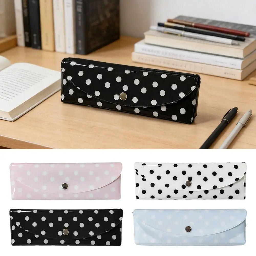 High Quality PVC Pencil Case Polka Dot Design Snap-button Type Pen Bag Pen Pouch School Office