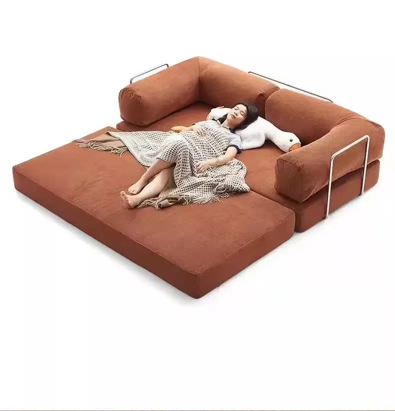 

Vacuum compression sofa, modern retro corduroy fabric living room, small apartment, simple folding, lazy sofa bed
