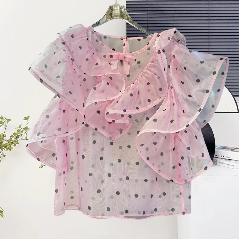 

Лето, Корейский,Стиль,Тонкий,Блузка,Мода,Сексуальный,О-образный вырез,Полны,Оборки,Женщины,Короткий рукав,Пловер,Топы,2025,Новинка,52501