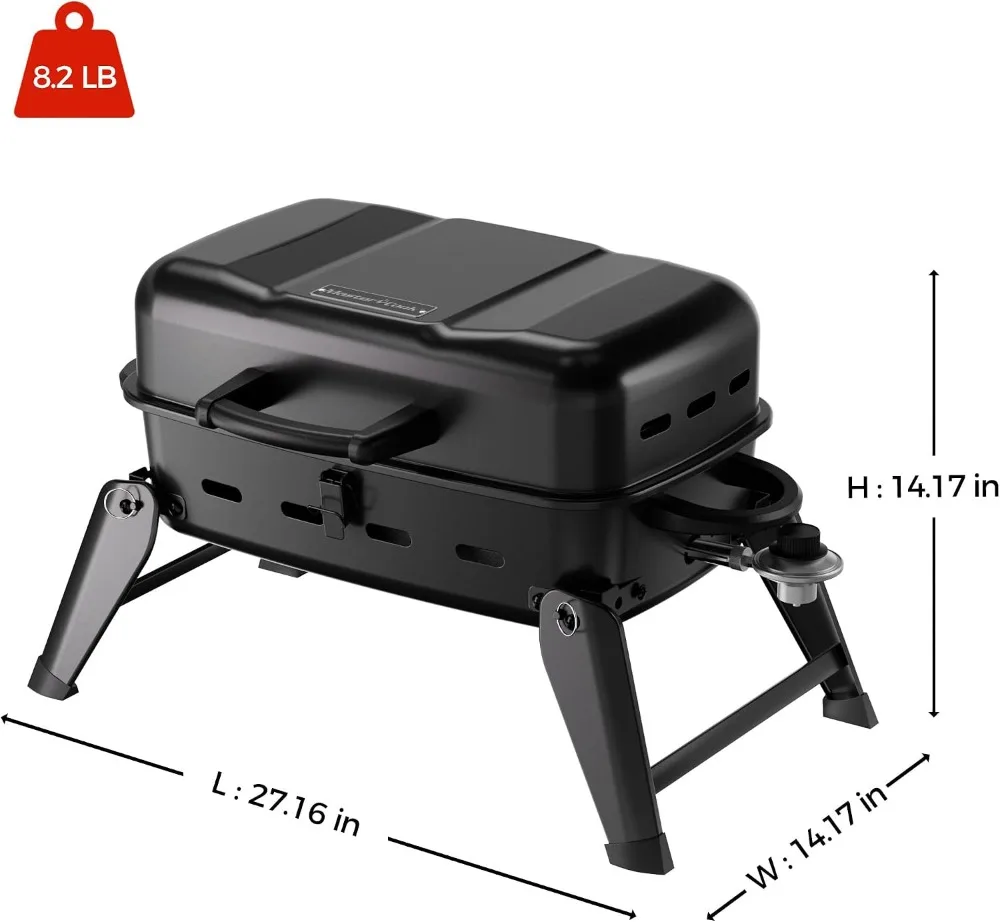 Portable Gas Grill 10,000 BTU Tabletop BBQ with Foldable Legs for Camping RV Patio