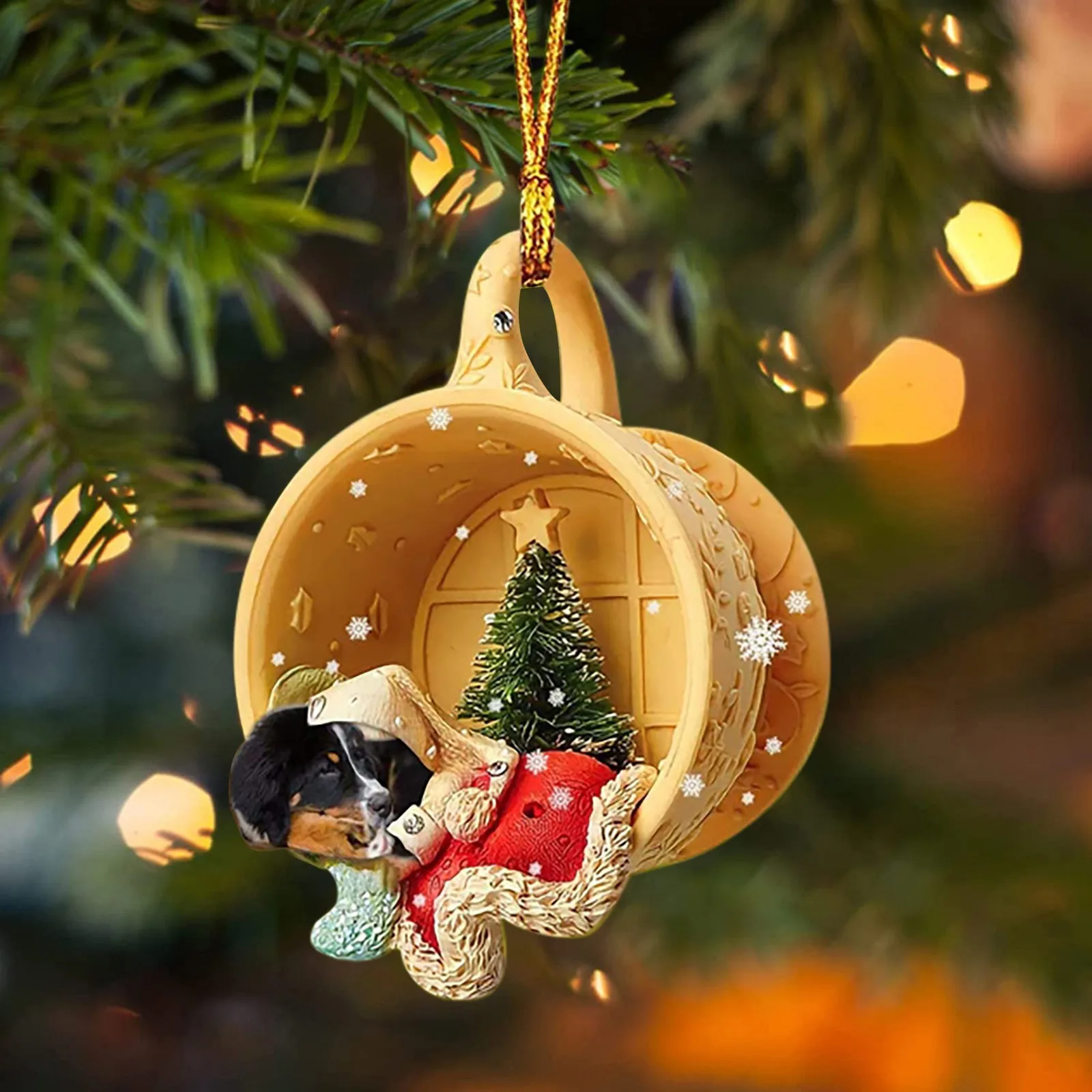 Creative Tree Christmas Decorations Cute Sleeping Dog In A Christmas Scene-sleeping In Cup Hanging Pendants New Year Navidad