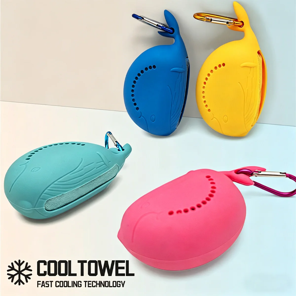 Whale Cooling Sports Towel, Quick Dry Absorbent Gym Towel with Silicone Carabiner