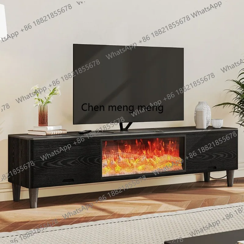 Nordic French solid wood fireplace TV cabinet rock slab surface 3D simulation flame fake fire decorative floor cabinet