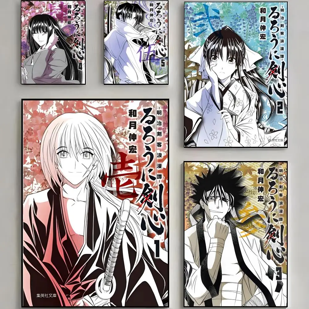 Manga Samurai Historical Rurouni Kenshin Painting Calligraphy Poster Parisian chic decor Glam Canvas Modern living room