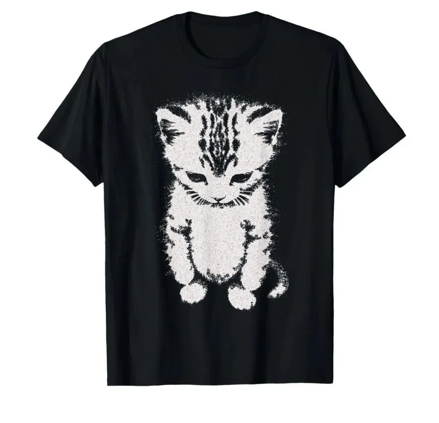 El Gato Sad Kitten Print Tops Funny Meme Sad Crying Munchkin Cat T-shirt Casual Loose T Shirts Y2k Fashion Tees Unisex