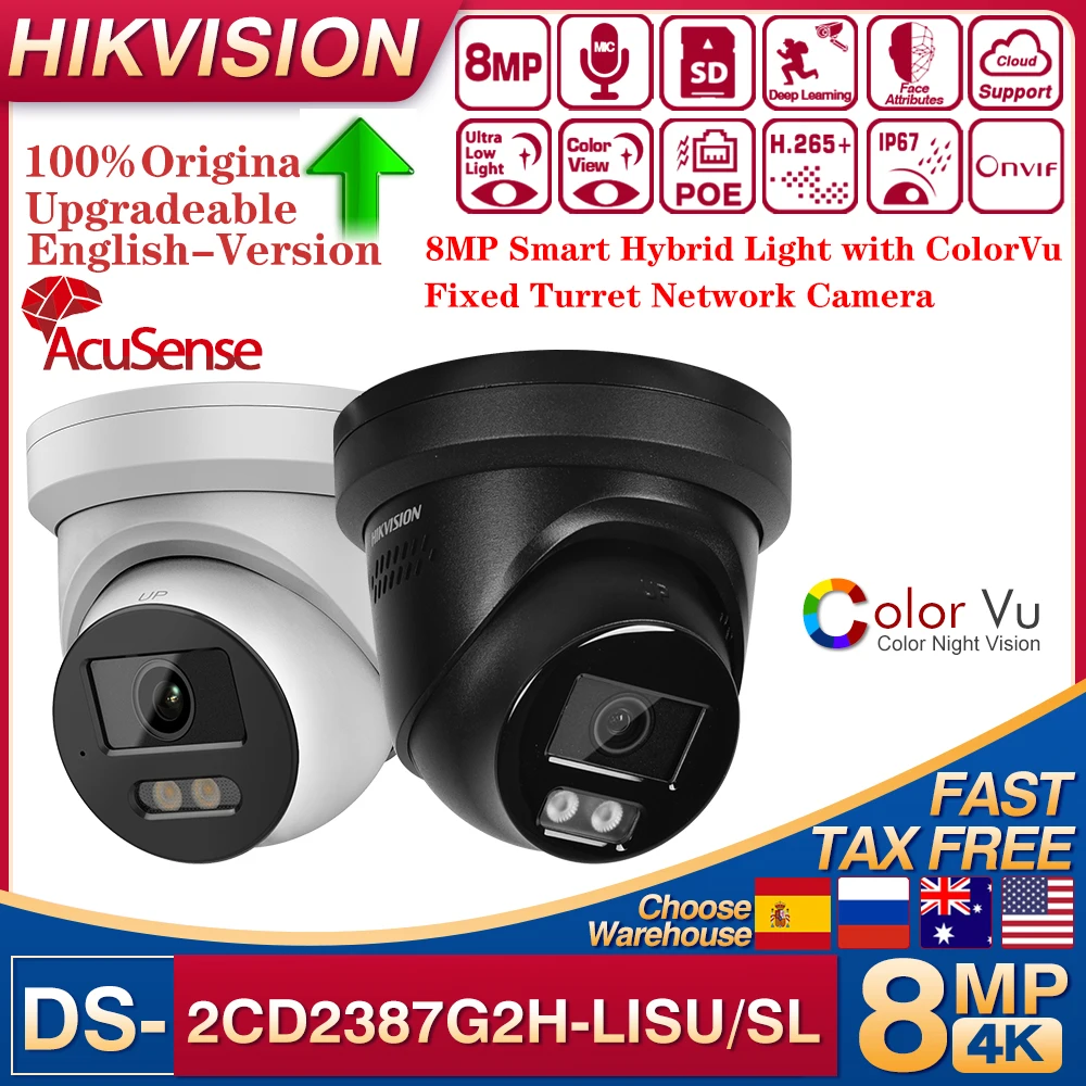 Hikvision 8MP DS-2CD2387G2-LISU/SL Smart Hybrid Light with ColorVu Fixed Turret Network Camera built-in two-way audio AcuSence