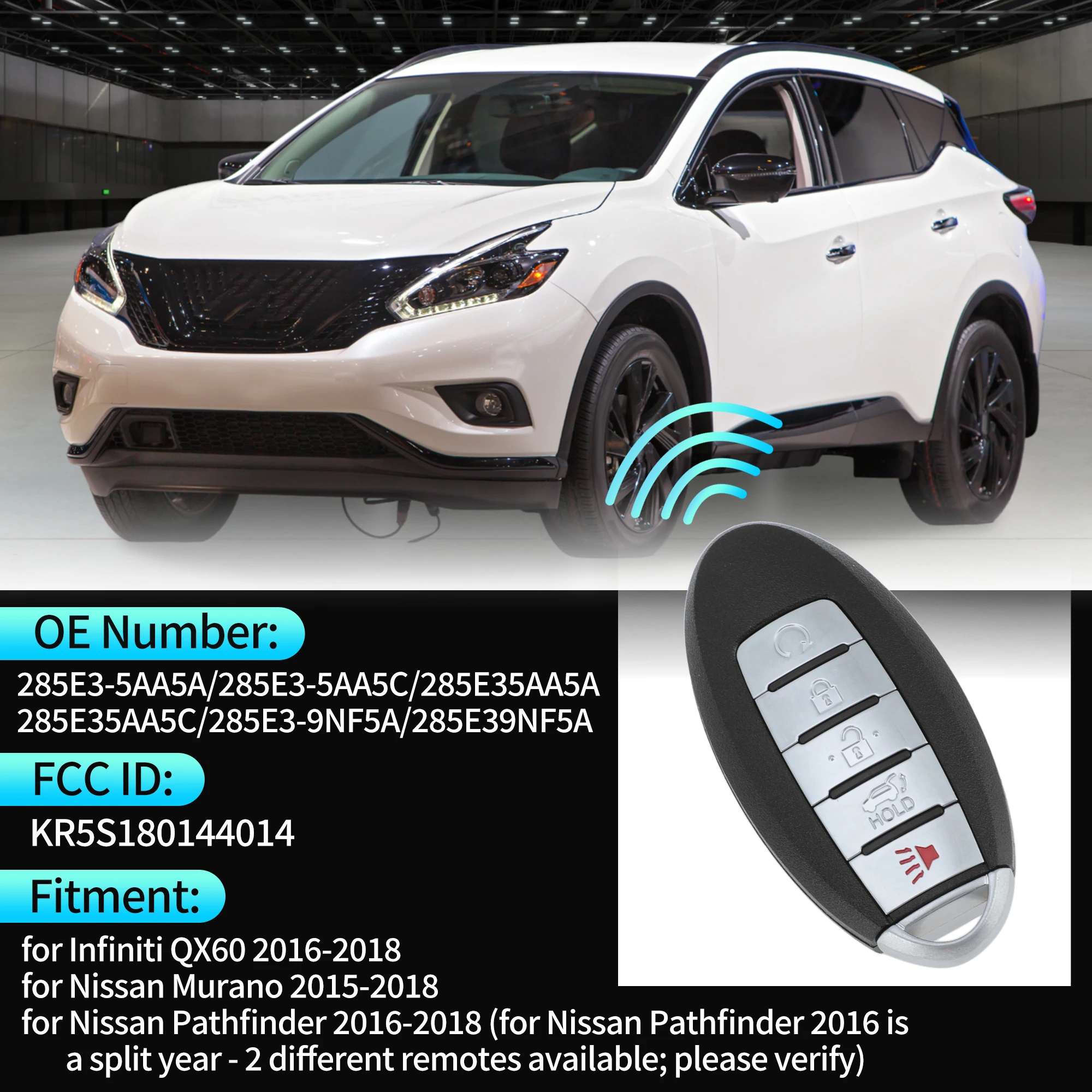 UXCELL KR5S180144014 433Mhz Keyless Entry Remote Key Fob for Infiniti QX60 2016-2018